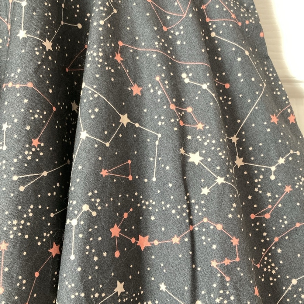 A-Line Skirt in Black with Pink Star Constellation Print - Picture 2 of 4